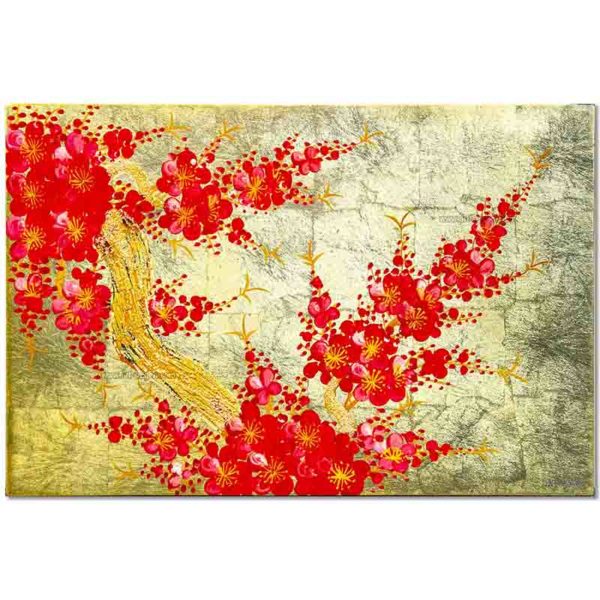 Tableau en Bois Laqué et Coquille d'Œuf, Motif Fleurs de Cerisier. Décoration et Artisanat du Vietnam. Article vendu par la Boutique Art-saigon.com
