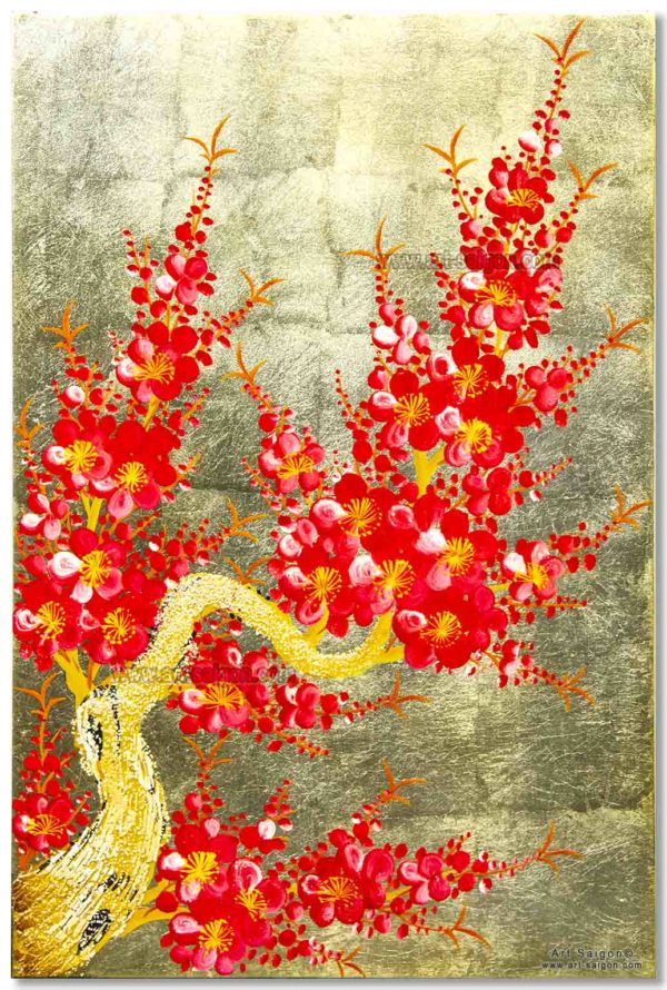 Tableau en Bois Laqué et Coquille d'Œuf, Motif Fleurs de Cerisier. Décoration et Artisanat du Vietnam. Article vendu par la Boutique Art-saigon.com