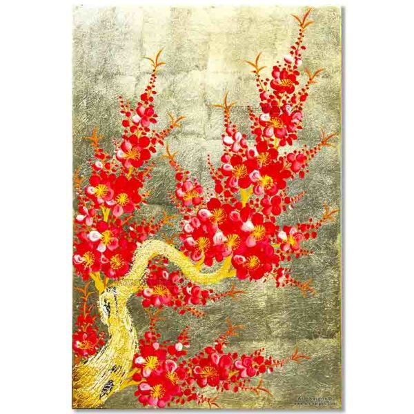 Tableau en Bois Laqué et Coquille d'Œuf, Motif Fleurs de Cerisier. Décoration et Artisanat du Vietnam. Article vendu par la Boutique Art-saigon.com