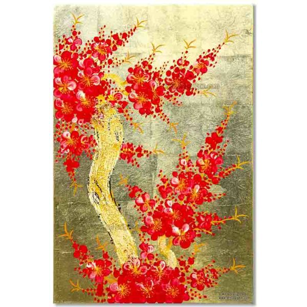 Tableau en Bois Laqué et Coquille d'Œuf, Motif Fleurs de Cerisier. Décoration et Artisanat du Vietnam. Article vendu par la Boutique Art-saigon.com