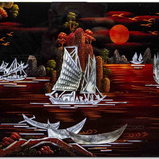 Tableau en Bois Laqué et Nacre, Motif La Baie de Ha Long. Décoration et Artisanat du Vietnam. Article vendu par la Boutique Art-saigon.com