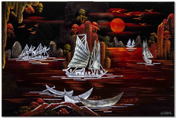 Tableau en Bois Laqué et Nacre, Motif La Baie de Ha Long. Décoration et Artisanat du Vietnam. Article vendu par la Boutique Art-saigon.com