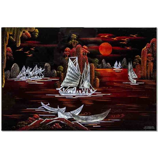 Tableau en Bois Laqué et Nacre, Motif La Baie de Ha Long. Décoration et Artisanat du Vietnam. Article vendu par la Boutique Art-saigon.com