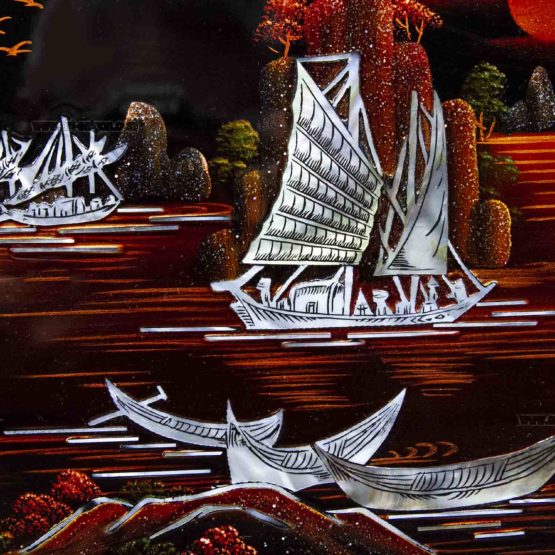 Tableau en Bois Laqué et Nacre, Motif La Baie de Ha Long. Décoration et Artisanat du Vietnam. Article vendu par la Boutique Art-saigon.com