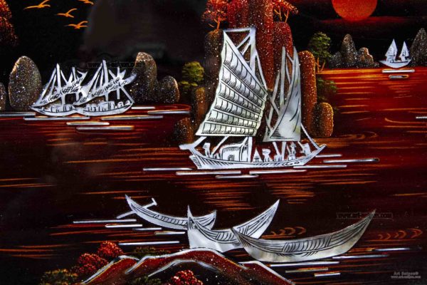Tableau en Bois Laqué et Nacre, Motif La Baie de Ha Long. Décoration et Artisanat du Vietnam. Article vendu par la Boutique Art-saigon.com