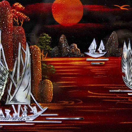 Tableau en Bois Laqué et Nacre, Motif La Baie de Ha Long. Décoration et Artisanat du Vietnam. Article vendu par la Boutique Art-saigon.com