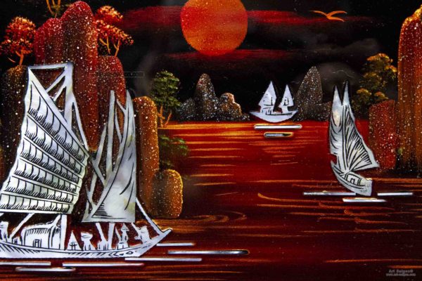 Tableau en Bois Laqué et Nacre, Motif La Baie de Ha Long. Décoration et Artisanat du Vietnam. Article vendu par la Boutique Art-saigon.com