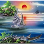 Tableau en Bois Laqué et Nacre, Motif La Baie de Ha Long. Décoration et Artisanat du Vietnam. Article vendu par la Boutique Art-saigon.com