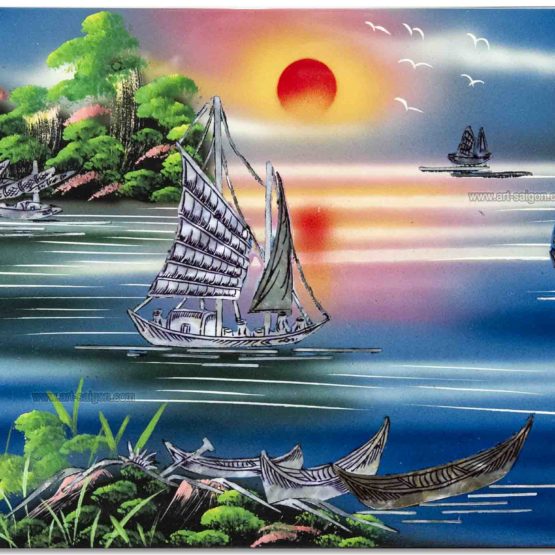 Tableau en Bois Laqué et Nacre, Motif La Baie de Ha Long. Décoration et Artisanat du Vietnam. Article vendu par la Boutique Art-saigon.com