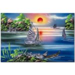 Tableau en Bois Laqué et Nacre, Motif La Baie de Ha Long. Décoration et Artisanat du Vietnam. Article vendu par la Boutique Art-saigon.com