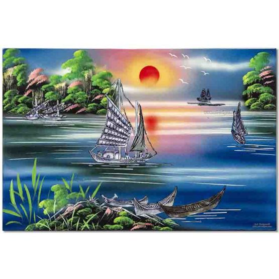 Tableau en Bois Laqué et Nacre, Motif La Baie de Ha Long. Décoration et Artisanat du Vietnam. Article vendu par la Boutique Art-saigon.com