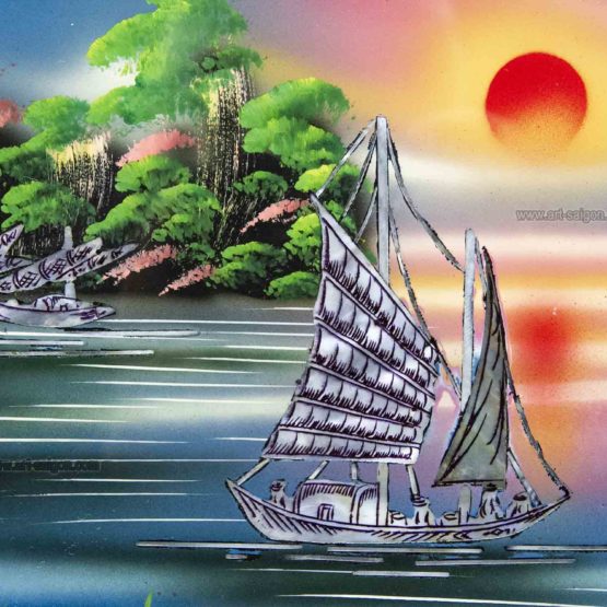 Tableau en Bois Laqué et Nacre, Motif La Baie de Ha Long. Décoration et Artisanat du Vietnam. Article vendu par la Boutique Art-saigon.com