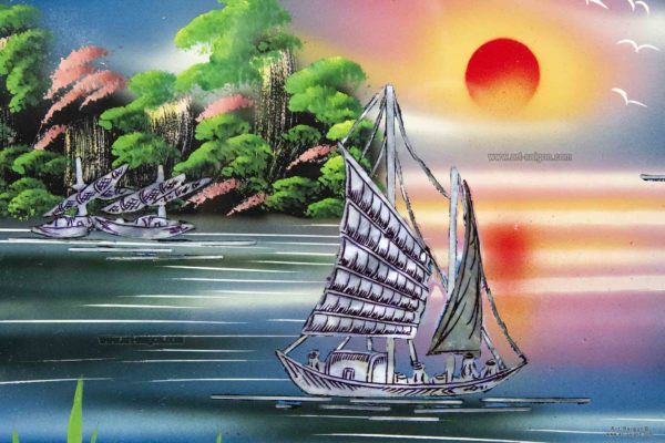 Tableau en Bois Laqué et Nacre, Motif La Baie de Ha Long. Décoration et Artisanat du Vietnam. Article vendu par la Boutique Art-saigon.com