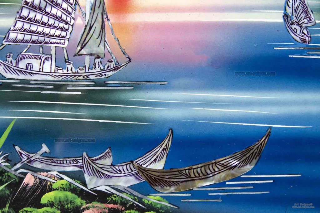 Tableau en Bois Laqué et Nacre, Motif La Baie de Ha Long. Décoration et Artisanat du Vietnam. Article vendu par la Boutique Art-saigon.com