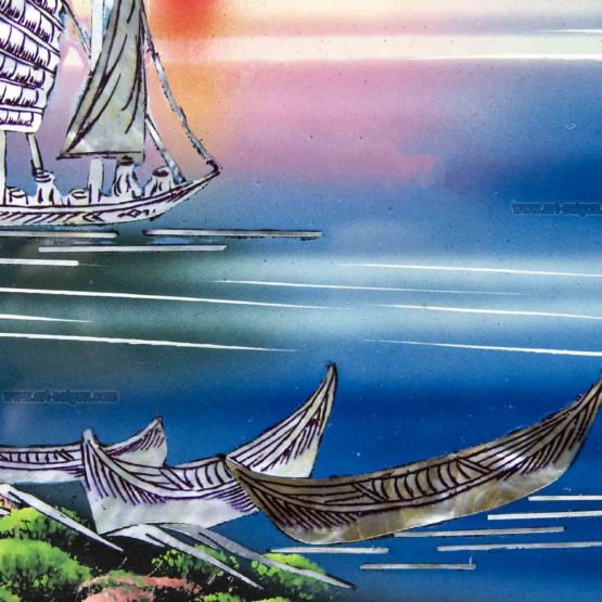 Tableau en Bois Laqué et Nacre, Motif La Baie de Ha Long. Décoration et Artisanat du Vietnam. Article vendu par la Boutique Art-saigon.com