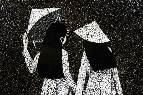 Tableau en Bois Laqué et Coquille d'Œuf, Motif Femmes Vietnamiennes. Décoration et Artisanat du Vietnam. Article vendu par la Boutique Art-saigon.com