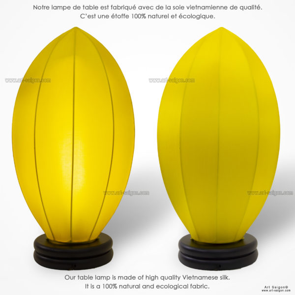 Lampe de Chevet en Pétale de Lotus en Tissu de Soie Jaune, Lampe de Table de Hoi An au Vietnam. Fabrication Artisanale. Article vendu par la Boutique Art-saigon.com