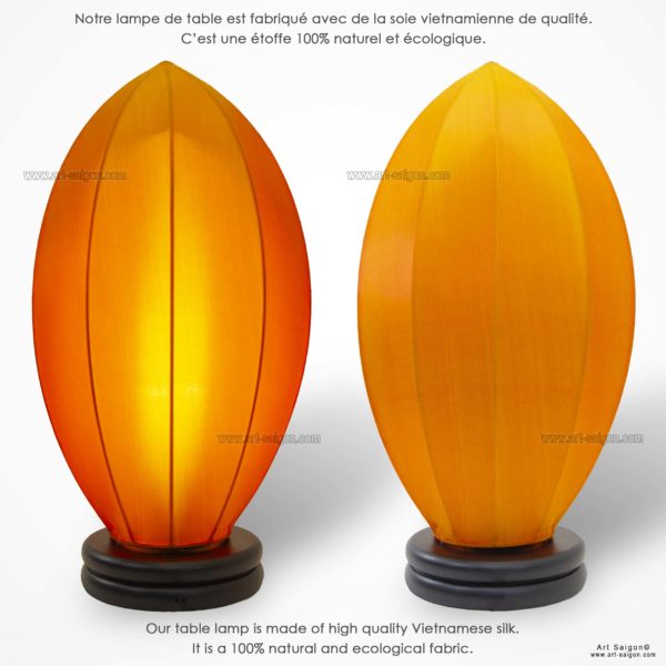 Lampe de Chevet en Pétale de Lotus en Tissu de Soie Orange, Lampe de Table de Hoi An au Vietnam. Fabrication Artisanale. Article vendu par la Boutique Art-saigon.com