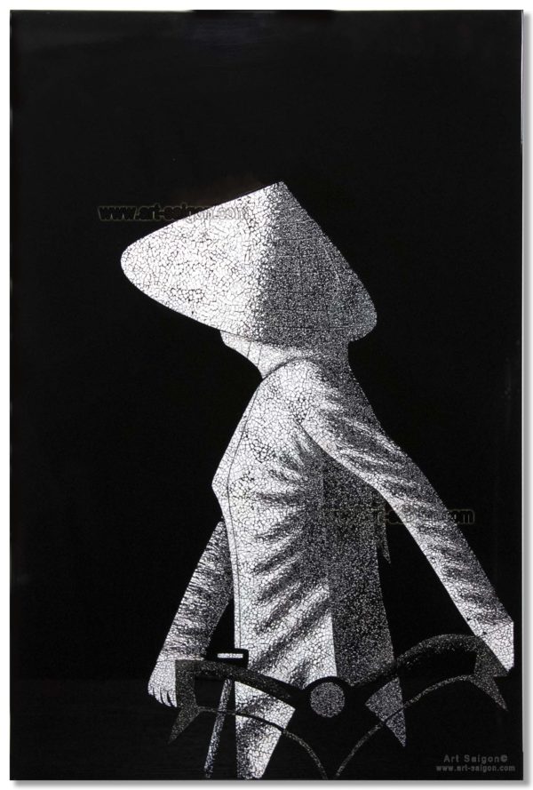 Tableau en Bois Laqué et Coquille d'Œuf, Motif Femme Vietnamienne. Décoration et Artisanat du Vietnam. Article vendu par la Boutique Art-saigon.com