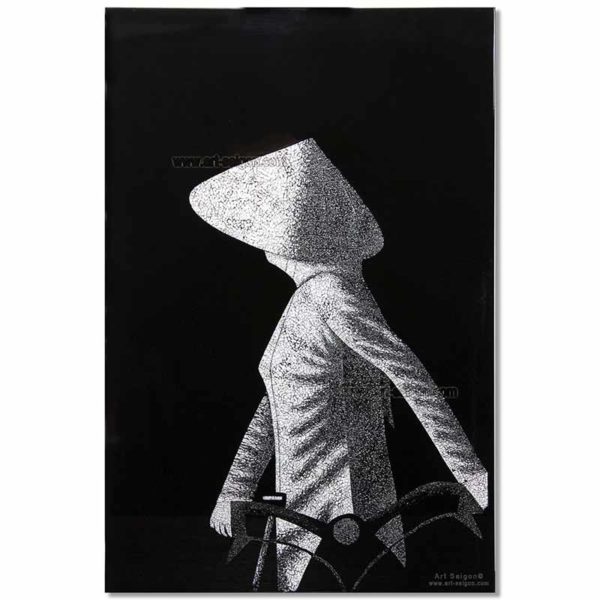 Tableau en Bois Laqué et Coquille d'Œuf, Motif Femme Vietnamienne. Décoration et Artisanat du Vietnam. Article vendu par la Boutique Art-saigon.com
