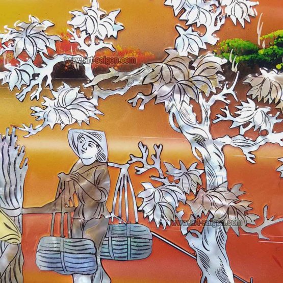 Tableau en Bois Laqué et Nacre, Motif Campagne du Vietnam. Peinture et Panneau Murale du Vietnam. Boutique de Décoration et Artisanat du Vietnam