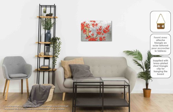 Tableau en Bois Laqué Argenté, Peint à la main, Motif Fleur de Cerisier. Peinture et Panneau Murale du Vietnam. Décoration et Artisanat Asiatique |Article vendu par la Boutique Art-Saigon.com