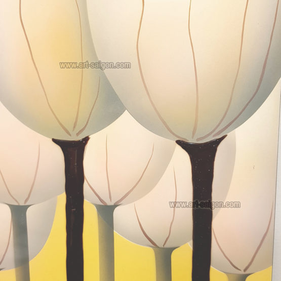 Tableau en Bois Laqué Peint, Fabriqué à la main, Motif Fleur de Tulipe. Peinture et Panneau Murale du Vietnam. Décoration et Artisanat Asiatique | Article vendu par la Boutique Art-Saigon.com