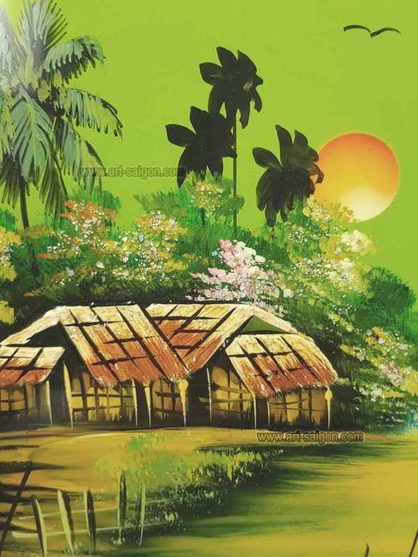 Tableau en Bois Laqué Peint, Fabriqué à la main, Motif Campagne du Vietnam. Peinture et Panneau Murale du Vietnam. Décoration et Artisanat Asiatique | Article vendu par la Boutique Art-Saigon.com