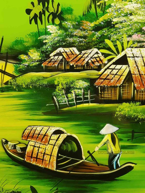 Tableau en Bois Laqué Peint, Fabriqué à la main, Motif Campagne du Vietnam. Peinture et Panneau Murale du Vietnam. Décoration et Artisanat Asiatique | Article vendu par la Boutique Art-Saigon.com