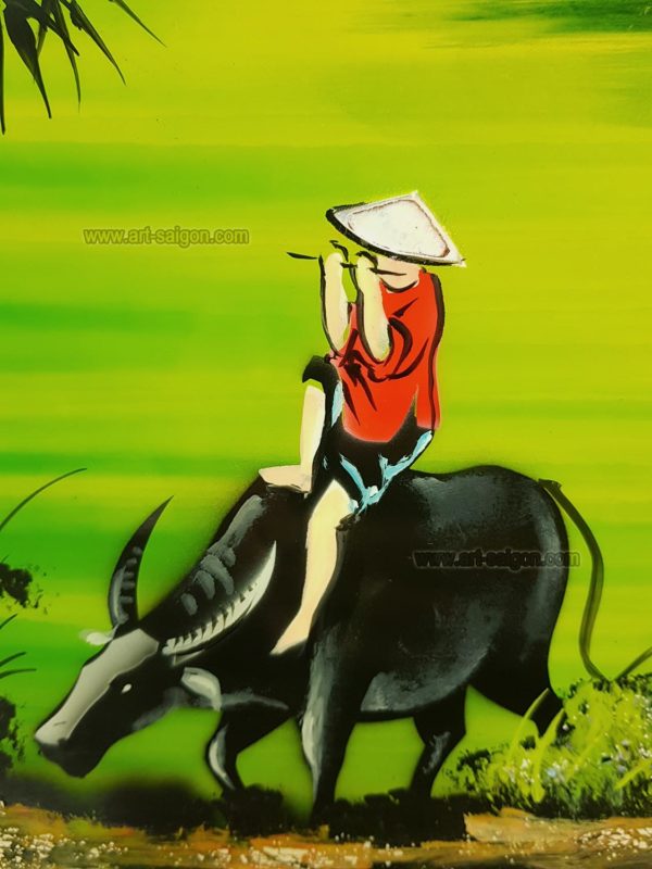 Tableau en Bois Laqué Peint, Fabriqué à la main, Motif Campagne du Vietnam. Peinture et Panneau Murale du Vietnam. Décoration et Artisanat Asiatique | Article vendu par la Boutique Art-Saigon.com