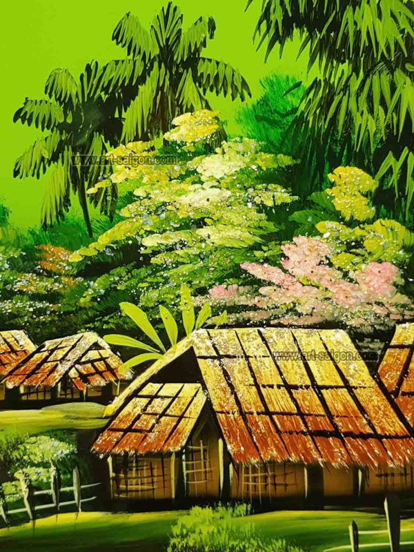 Tableau en Bois Laqué Peint, Fabriqué à la main, Motif Campagne du Vietnam. Peinture et Panneau Murale du Vietnam. Décoration et Artisanat Asiatique | Article vendu par la Boutique Art-Saigon.com