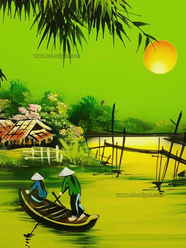 Tableau en Bois Laqué Peint, Fabriqué à la main, Motif Campagne du Vietnam. Peinture et Panneau Murale du Vietnam. Décoration et Artisanat Asiatique | Article vendu par la Boutique Art-Saigon.com