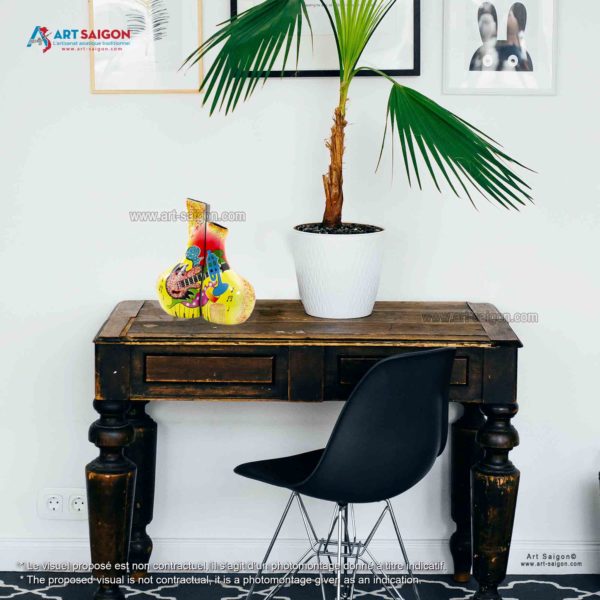 Vase Couple en Bois Laqué Peint, Fabriqué à la main. Pot de Fleur, Motif Art Moderne | Décoration et Artisanat Asiatique - Article vendu par la Boutique Art-Saigon.com