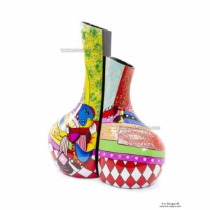 Vase Couple en Bois Laqué Peint, Fabriqué à la main. Pot de Fleur, Motif Art Moderne | Décoration et Artisanat Asiatique - Article vendu par la Boutique Art-Saigon.com