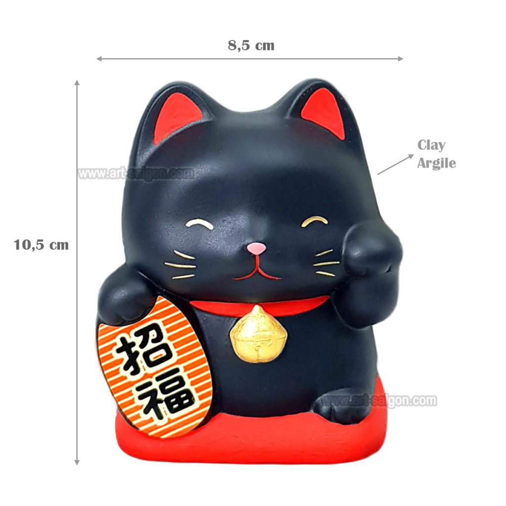 Maneki Neko, Fabriqué au Japon. Chat Porte Bonheur Japonais, Couleur Noir | Décoration et Artisanat Asiatique - Article vendu par la Boutique Art-Saigon.com