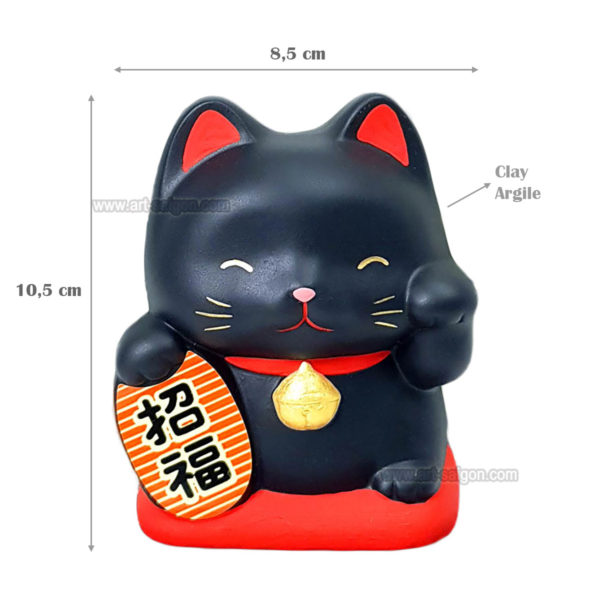 Maneki Neko, Fabriqué au Japon. Chat Porte Bonheur Japonais, Couleur Noir | Décoration et Artisanat Asiatique - Article vendu par la Boutique Art-Saigon.com