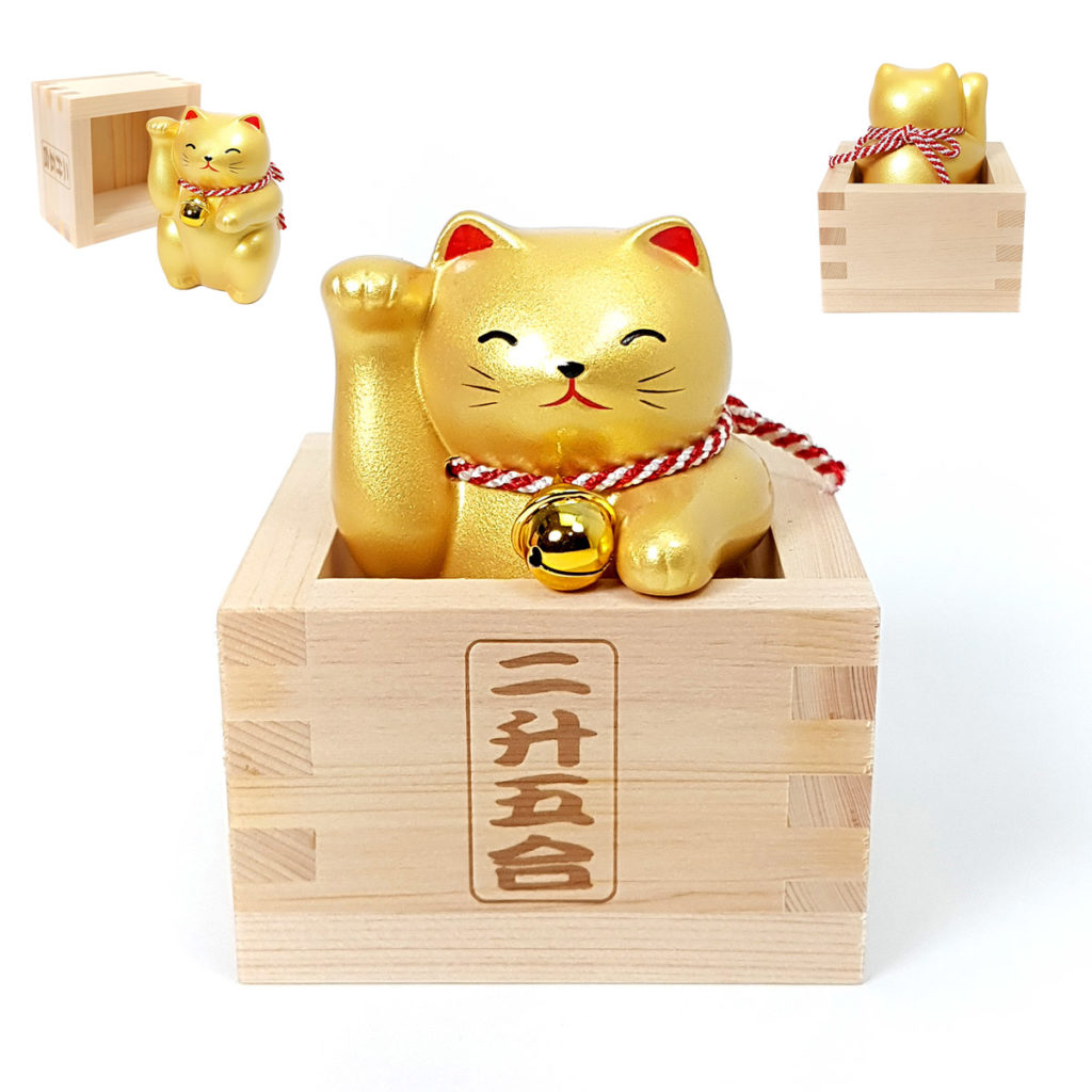 Maneki Neko, Fabriqué au Japon. Chat Porte Bonheur Japonais, Couleur Doré | Décoration et Artisanat Asiatique - Article vendu par la Boutique Art-Saigon.com