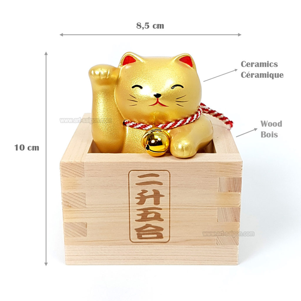 Maneki Neko, Fabriqué au Japon. Chat Porte Bonheur Japonais, Couleur Doré | Décoration et Artisanat Asiatique - Article vendu par la Boutique Art-Saigon.com