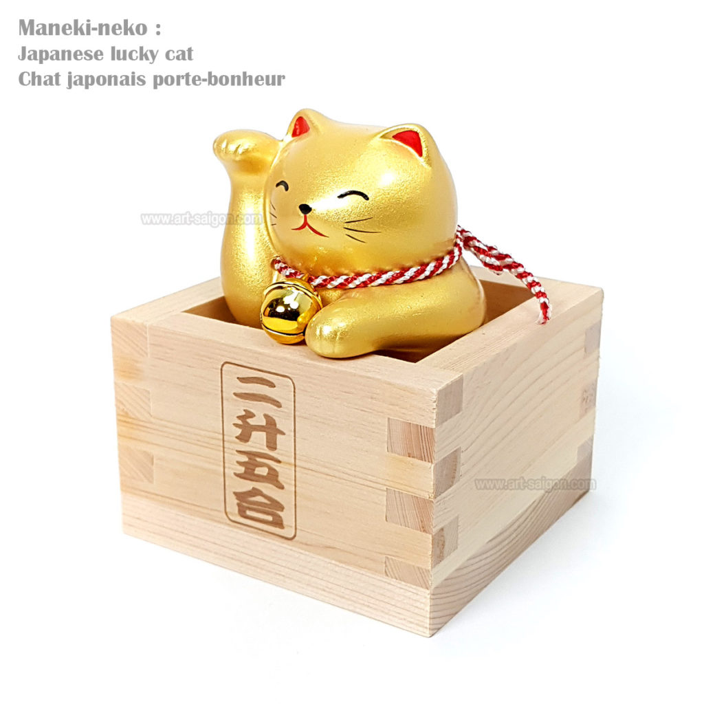 Maneki Neko, Fabriqué au Japon. Chat Porte Bonheur Japonais, Couleur Doré | Décoration et Artisanat Asiatique - Article vendu par la Boutique Art-Saigon.com
