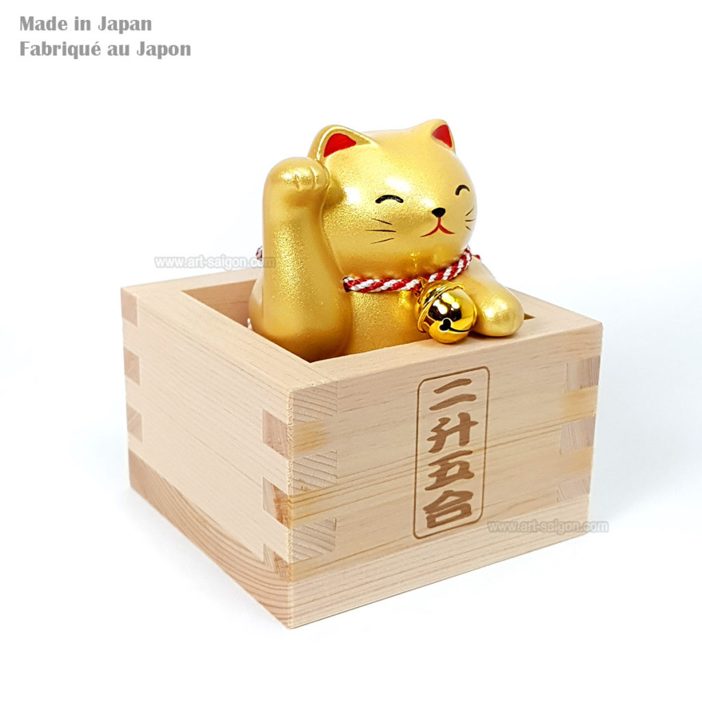 Maneki Neko, Fabriqué au Japon. Chat Porte Bonheur Japonais, Couleur Doré | Décoration et Artisanat Asiatique - Article vendu par la Boutique Art-Saigon.com