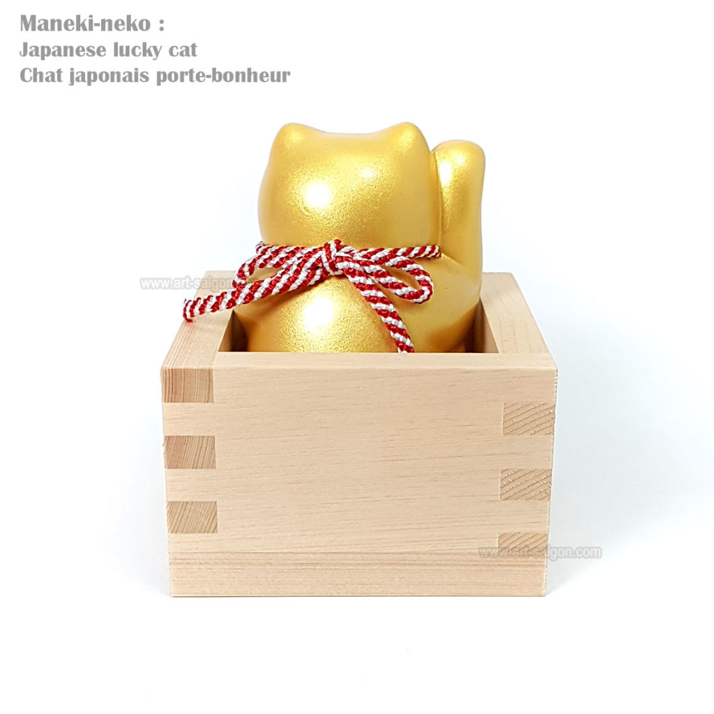 Maneki Neko, Fabriqué au Japon. Chat Porte Bonheur Japonais, Couleur Doré | Décoration et Artisanat Asiatique - Article vendu par la Boutique Art-Saigon.com