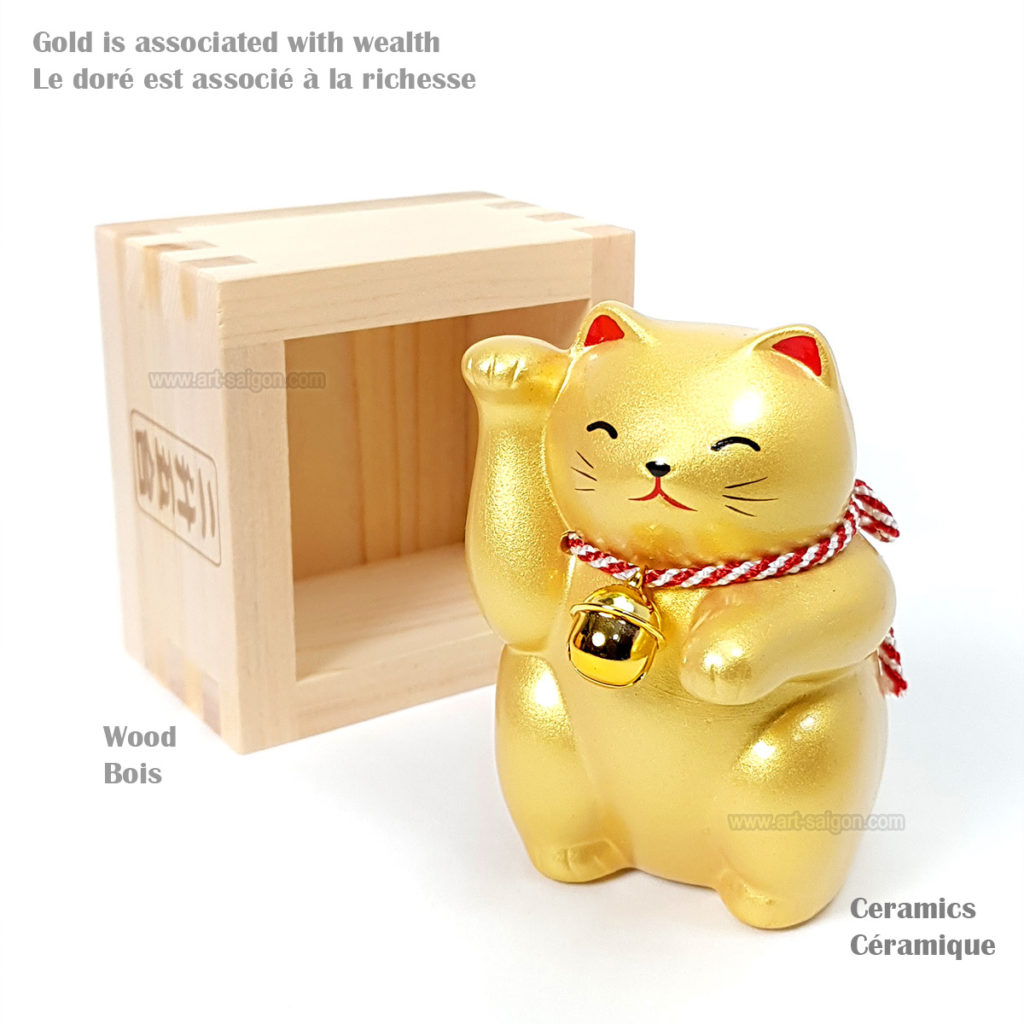 Maneki Neko, Fabriqué au Japon. Chat Porte Bonheur Japonais, Couleur Doré | Décoration et Artisanat Asiatique - Article vendu par la Boutique Art-Saigon.com