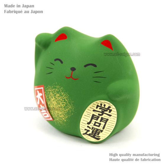 Maneki Neko, Fabriqué au Japon. Chat Porte Bonheur Japonais, Couleur Vert | Décoration et Artisanat Asiatique - Article vendu par la Boutique Art-Saigon.com
