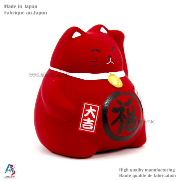 Maneki Neko, Fabriqué au Japon. Chat Porte Bonheur Japonais, Couleur Rouge | Décoration et Artisanat Asiatique - Article vendu par la Boutique Art-Saigon.com