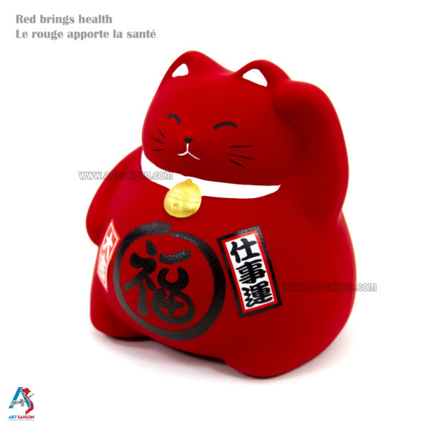 Maneki Neko, Fabriqué au Japon. Chat Porte Bonheur Japonais, Couleur Rouge | Décoration et Artisanat Asiatique - Article vendu par la Boutique Art-Saigon.com