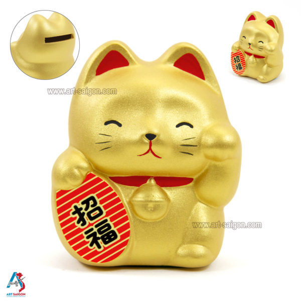 Maneki Neko, Fabriqué au Japon. Chat Porte Bonheur Japonais, Couleur Doré | Décoration et Artisanat Asiatique - Article vendu par la Boutique Art-Saigon.com