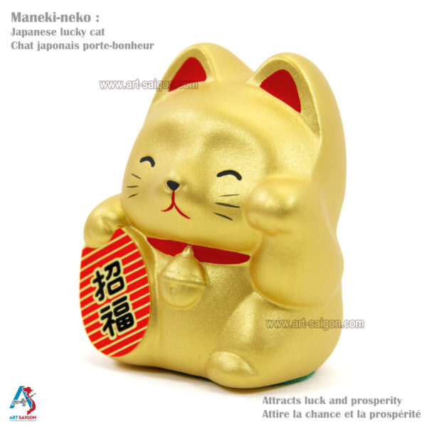 Maneki Neko, Fabriqué au Japon. Chat Porte Bonheur Japonais, Couleur Doré | Décoration et Artisanat Asiatique - Article vendu par la Boutique Art-Saigon.com