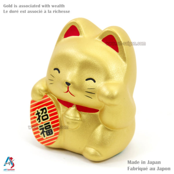 Maneki Neko, Fabriqué au Japon. Chat Porte Bonheur Japonais, Couleur Doré | Décoration et Artisanat Asiatique - Article vendu par la Boutique Art-Saigon.com