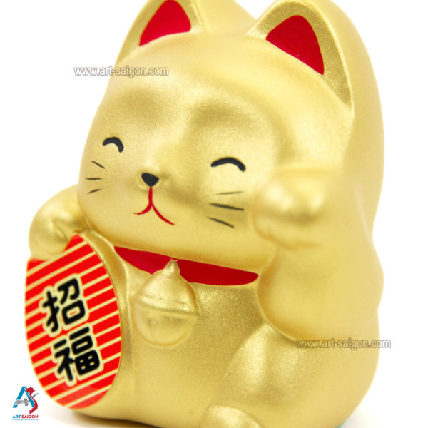 Maneki Neko, Fabriqué au Japon. Chat Porte Bonheur Japonais, Couleur Doré | Décoration et Artisanat Asiatique - Article vendu par la Boutique Art-Saigon.com