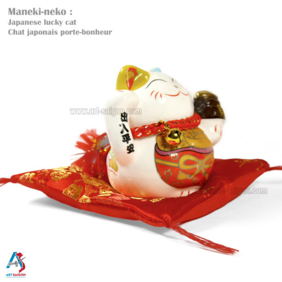 Maneki Neko, Chat Porte Bonheur Japonais, Statuette Tirelire en Porcelaine | Décoration et Artisanat Asiatique - Article vendu par la Boutique Art-Saigon.com